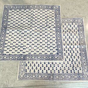 2x block print cushion cover blue & white cotton